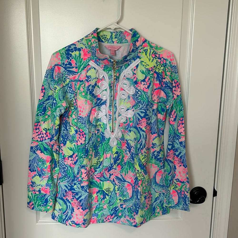 Lilly Pulitzer UPF 50+ Skipper Tunic Popover Multi Mermaids Cove S